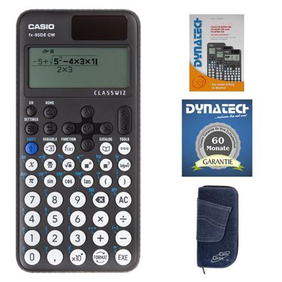 Casio FX-85 DE CW mit Jeans-Tasche dunkelblau, Arbeitsbuch und Garantie