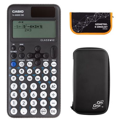 Casio FX-85 DE CW mit CalcCase-Schutztasche und Zirkelset orange (Gr. Taschenrechner)