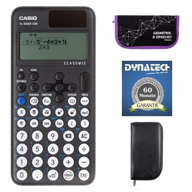 Casio FX-85 DE CW mit schwarzer Tasche, Zirkelset lila und Garantie