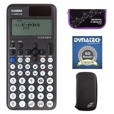Casio FX-85 DE CW mit CalcCase-Schutztasche, Zirkelset lila und Garantie
