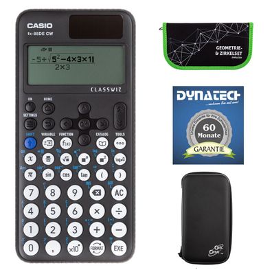 Casio FX-85 DE CW mit CalcCase-Schutztasche, Zirkelset grün und Garantie