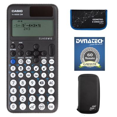 Casio FX-85 DE CW mit CalcCase-Schutztasche, Zirkelset blau und Garantie