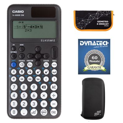Casio FX-85 DE CW mit CalcCase-Schutztasche, Zirkelset orange und Garantie