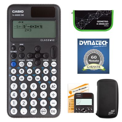 Casio FX-85 DE CW + CalcCase-Schutztasche, Zirkelset grün, Schutzfolie, Garantie