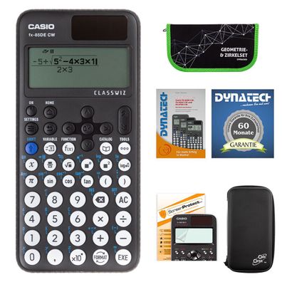 Casio FX-85 DE CW mit CalcCase-Schutztasche, Zirkelset grün, Folie, Buch, Garantie