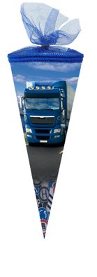 Nestler Schultüte 22 cm rund Tüll/ Textilborte Trucks on the Road