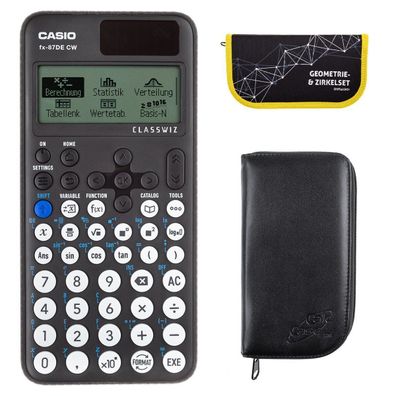 Casio FX-87 DE CW mit schwarzer Tasche und Zirkelset gelb (Gr. Taschenrechner)