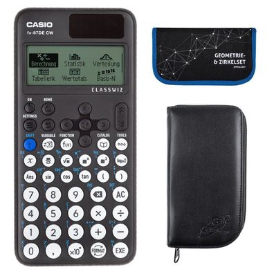 Casio FX-87 DE CW mit schwarzer Tasche und Zirkelset blau (Gr. Taschenrechner)