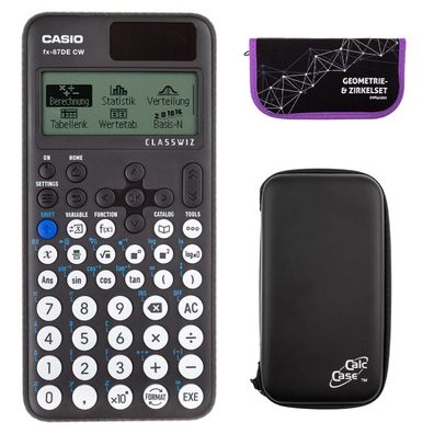 Casio FX-87 DE CW mit CalcCase-Schutztasche und Zirkelset lila (Gr. Taschenrechner)