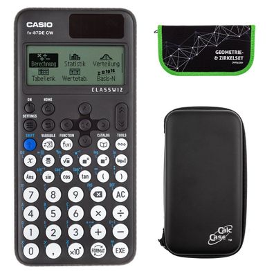 Casio FX-87 DE CW mit CalcCase-Schutztasche und Zirkelset grün (Gr. Taschenrechner)