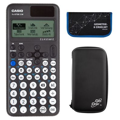 Casio FX-87 DE CW mit CalcCase-Schutztasche und Zirkelset blau (Gr. Taschenrechner)