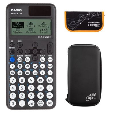Casio FX-87 DE CW mit CalcCase-Schutztasche und Zirkelset orange (Gr. Taschenrechner)