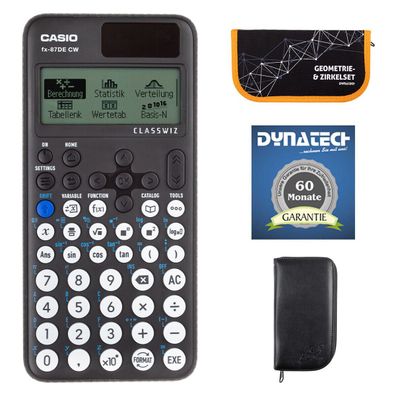 Casio FX-87 DE CW mit schwarzer Tasche, Zirkelset orange und Garantie