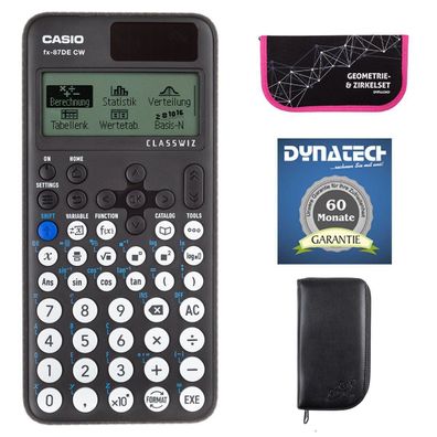 Casio FX-87 DE CW mit schwarzer Tasche, Zirkelset pink und Garantie