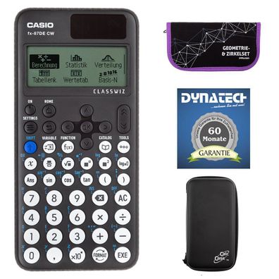 Casio FX-87 DE CW mit CalcCase-Schutztasche, Zirkelset lila und Garantie