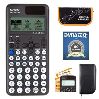 Casio FX-87 DE CW mit schwarzer Tasche, Zirkelset orange, Schutzfolie, Garantie