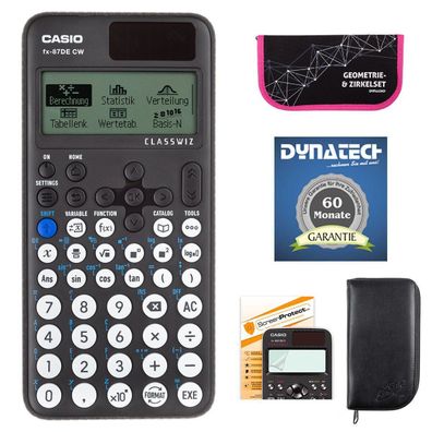 Casio FX-87 DE CW mit schwarzer Tasche, Zirkelset pink, Schutzfolie, Garantie
