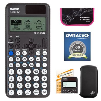 Casio FX-87 DE CW + CalcCase-Schutztasche, Zirkelset pink, Schutzfolie, Garantie