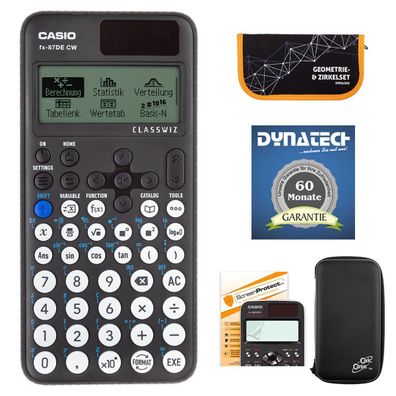 Casio FX-87 DE CW + CalcCase-Schutztasche, Zirkelset orange, Schutzfolie, Garantie