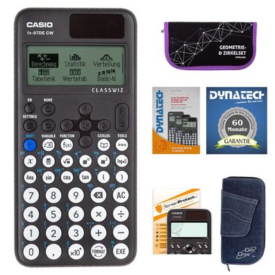 Casio FX-87 DE CW m. Jeans-Tasche dunkelblau, Zirkelset lila, Folie, Buch, Garantie