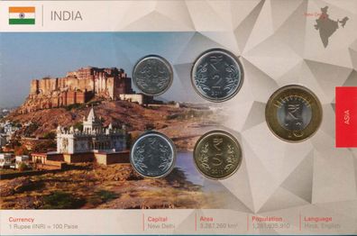 Indien Kursmünzensatz 2011 verschweisst in Karte*