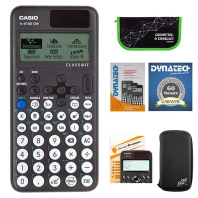 Casio FX-87 DE CW mit CalcCase-Schutztasche, Zirkelset grün, Folie, Buch, Garantie