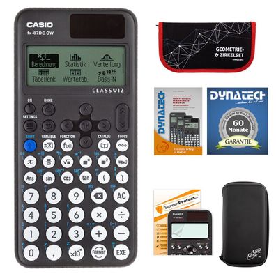 Casio FX-87 DE CW mit CalcCase-Schutztasche, Zirkelset rot, Folie, Buch, Garantie