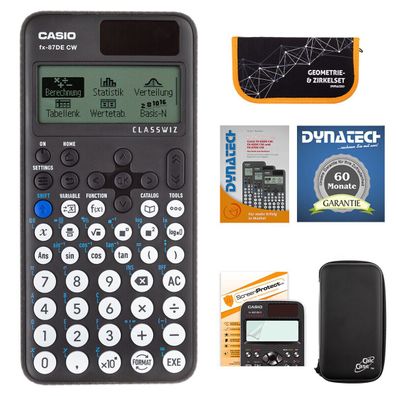 Casio FX-87 DE CW m. CalcCase-Schutztasche, Zirkelset orange, Folie, Buch, Garantie