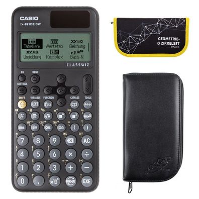 Casio FX-991 DE CW mit schwarzer Tasche und Zirkelset gelb (Gr. Taschenrechner)