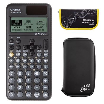 Casio FX-991 DE CW mit CalcCase-Schutztasche und Zirkelset gelb (Gr. Taschenrechner)