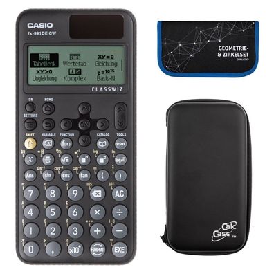 Casio FX-991 DE CW mit CalcCase-Schutztasche und Zirkelset blau (Gr. Taschenrechner)
