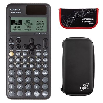 Casio FX-991 DE CW mit CalcCase-Schutztasche und Zirkelset rot (Gr. Taschenrechner)