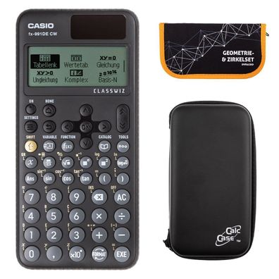 Casio FX-991 DE CW mit CalcCase-Schutztasche und Zirkelset orange