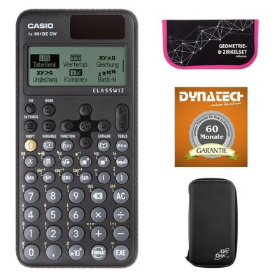 Casio FX-991 DE CW mit CalcCase-Schutztasche, Zirkelset pink und Garantie