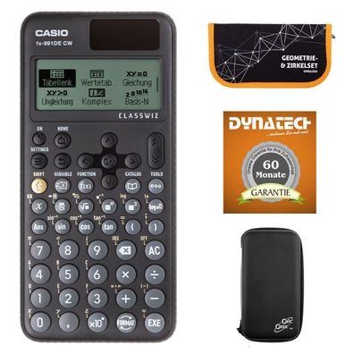 Casio FX-991 DE CW mit CalcCase-Schutztasche, Zirkelset orange und Garantie
