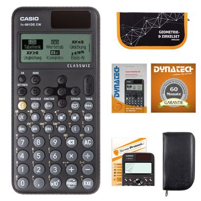 Casio FX-991 DE CW mit schwarzer Tasche, Zirkelset orange, Folie, Buch, Garantie