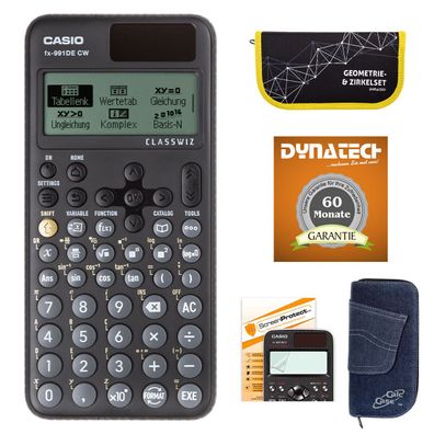 Casio FX-991 DE CW + Jeans-Tasche dunkelblau, Zirkelset gelb, Folie, Garantie