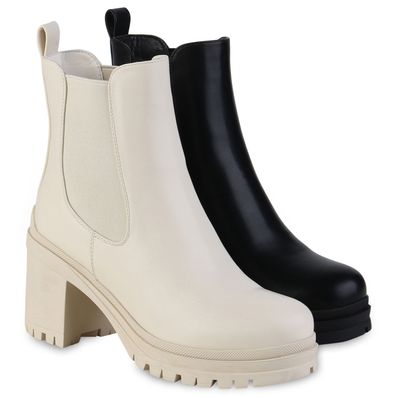 VAN HILL Damen Chelsea Boots Stiefeletten Plateau Vorne Profil-Sohle Schuhe 839435