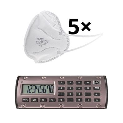 HP Quick Calc -Taschenrechner - bronze und 5x Behelfsmaske weiß SET