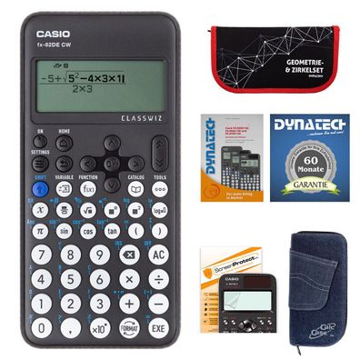 Casio FX-82 DE CW mit Jeans-Tasche, irkelset, isplayfolie, rbeitsbuch, arantie