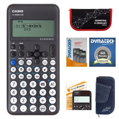 Casio FX-82 DE CW mit Jeans-Tasche, Zirkelset, Displayfolie, Arbeitsbuch, Garantie