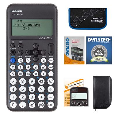 Casio FX-82 DE CW mit Schutztasche, Zirkelset, Displayfolie, Arbeitsbuch, Garantie