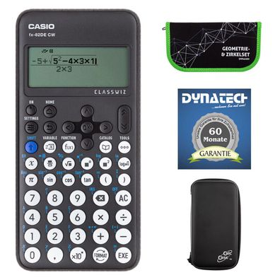 Casio FX-82 DE CW + Hardcase-Schutztasche, Zirkelset grün, Garantieverlängerung