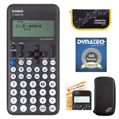 Casio FX-82 DE CW mit Schutztasche, Zirkelset gelb, Schutzfolie + Garantie