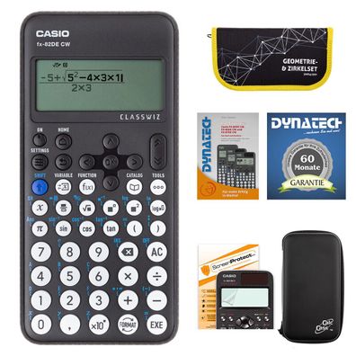 Casio FX-82 DE CW + CalcCase-Schutztasche, Zirkelset gelb, Folie, Buch, Garantie