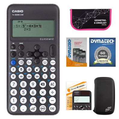 Casio FX-82 DE CW + CalcCase-Schutztasche, Zirkelset pink, Folie, Buch, Garantie