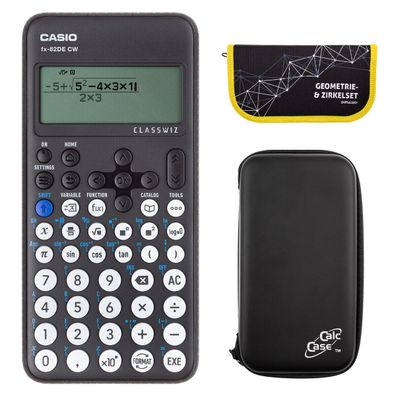Casio FX-82 DE CW mit CalcCase-Schutztasche und Zirkelset gelb (Gr. Taschenrechner)