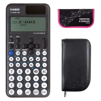 Casio FX-85 DE CW mit schwarzer Tasche und Zirkelset pink (Gr. Taschenrechner)