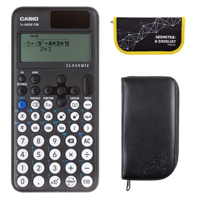 Casio FX-85 DE CW mit schwarzer Tasche und Zirkelset gelb (Gr. Taschenrechner)