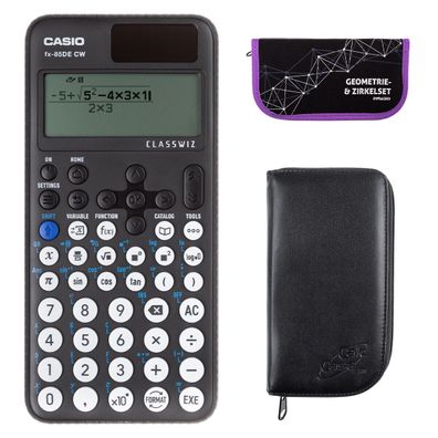 Casio FX-85 DE CW mit schwarzer Tasche und Zirkelset lila (Gr. Taschenrechner)